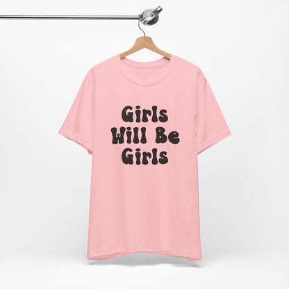 Girls Will Be Girls T-Shirt, Equestrian, Horseback Riding Silhouettes Front and Back Designs, Light Colored Tees