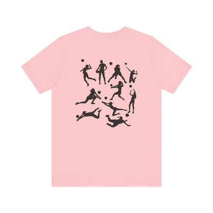 Girls Will Be Girls T-Shirt, Volleyball Player Silhouettes Front and Back Designs, Light Colored Tees