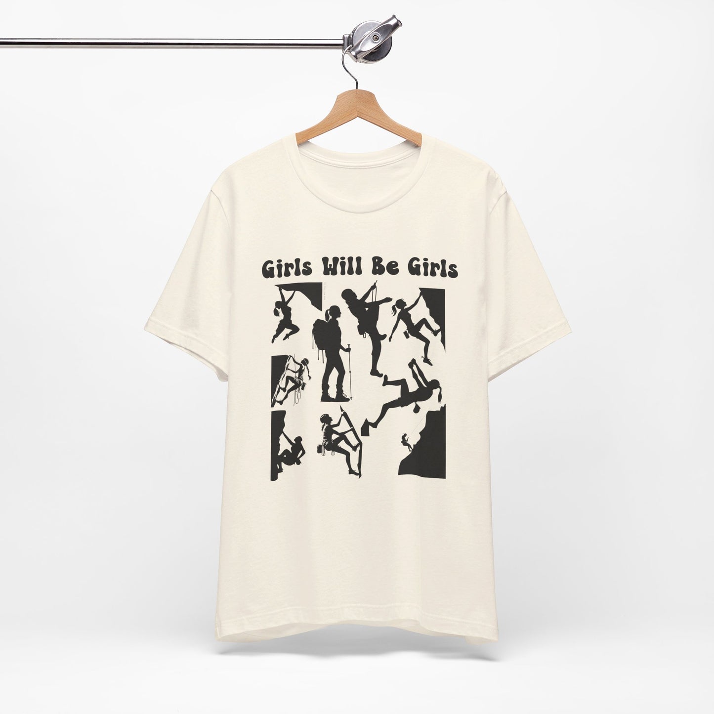 Girls Will Be Girls T-Shirt, Mountain Climber, Rock Climber, Alpinist, Mountaineering Silhouettes, Light Colored Tees