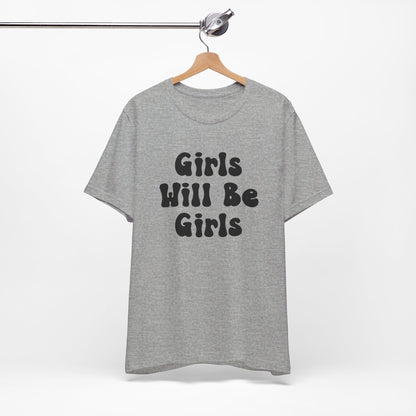 Girls Will Be Girls T-Shirt, Equestrian, Horseback Riding Silhouettes Front and Back Designs, Light Colored Tees