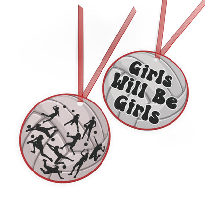 Girls Will Be Girls Volleyball Players Silhouettes on Volleyball Christmas Ornament