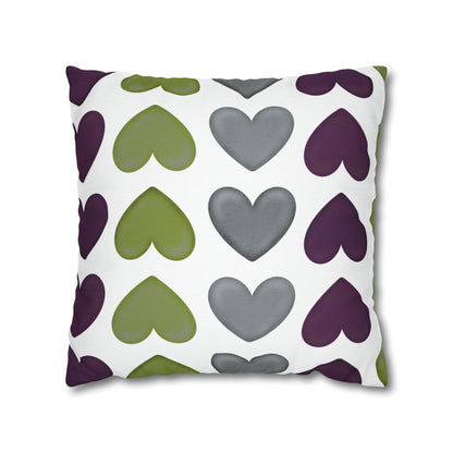 Heart Pattern Pillow Cover, Square 18"x18" Plum, Sage Green and Gray