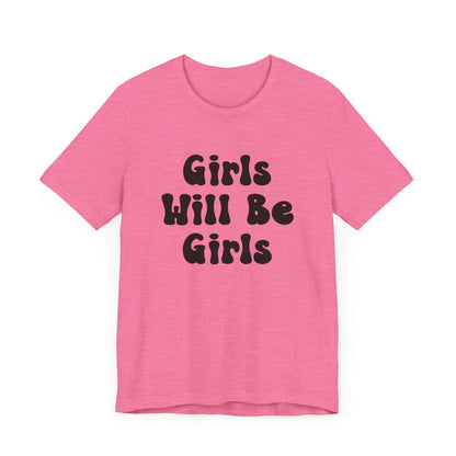 Girls Will Be Girls Girl Power Silhouettes Women's T-Shirt Front and Back Design Light Colored Tees