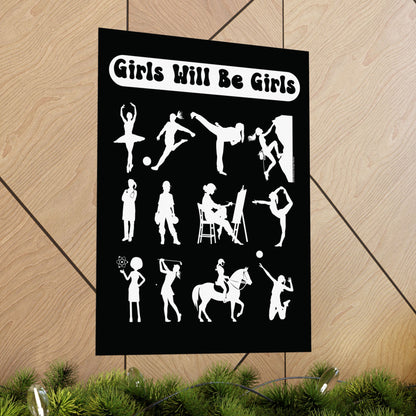 Girls Will Be Girls, Girl Power Silhouettes Matte Vertical Poster