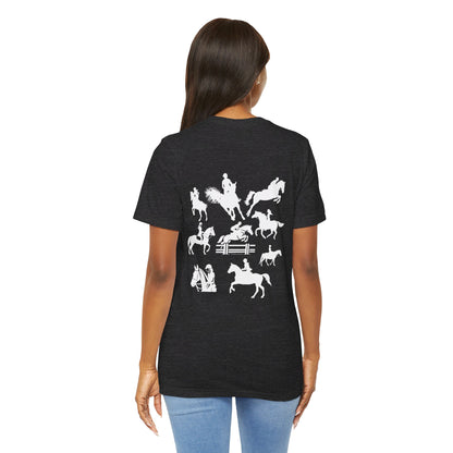 Girls Will Be Girls T-Shirt, Equestrian, Horseback Riding Silhouettes Front and Back Designs