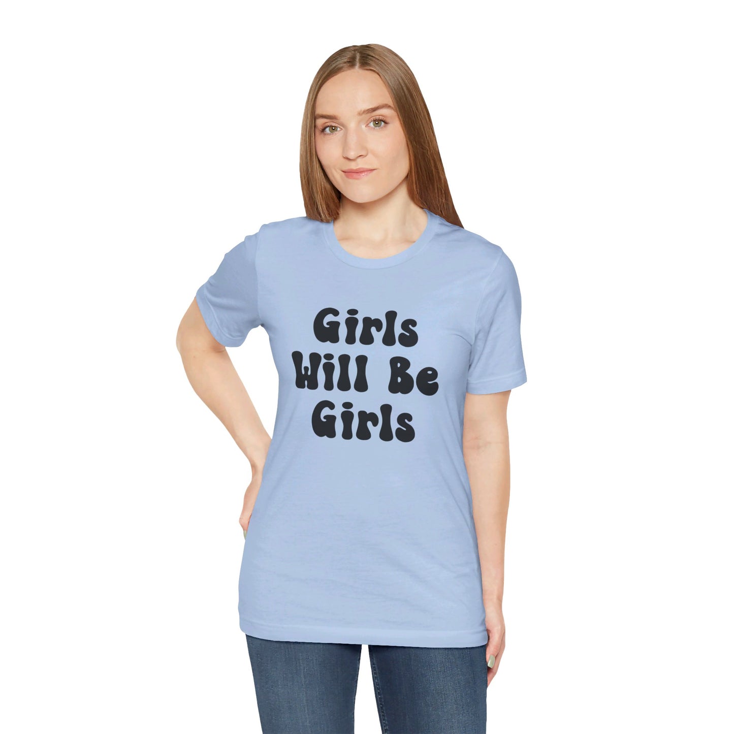 Girls Will Be Girls T-Shirt, Soccer Player Silhouettes Front and Back Designs, Light Colored Tees