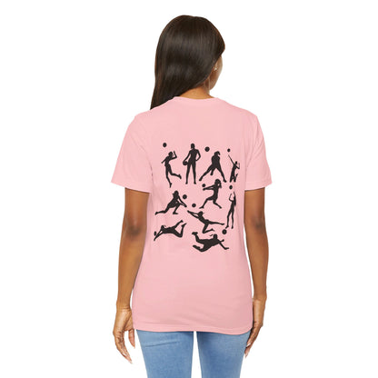 Girls Will Be Girls T-Shirt, Volleyball Player Silhouettes Front and Back Designs, Light Colored Tees