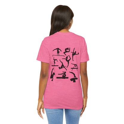 Girls Will Be Girls T-Shirt, Gymnast Silhouettes Gymnastics, Front and Back Designs, Light Colored Tees