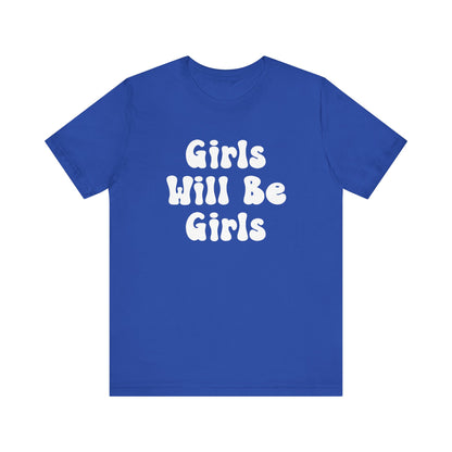 Girls Will Be Girls T-Shirt, Volleyball Player Silhouettes Front and Back Designs