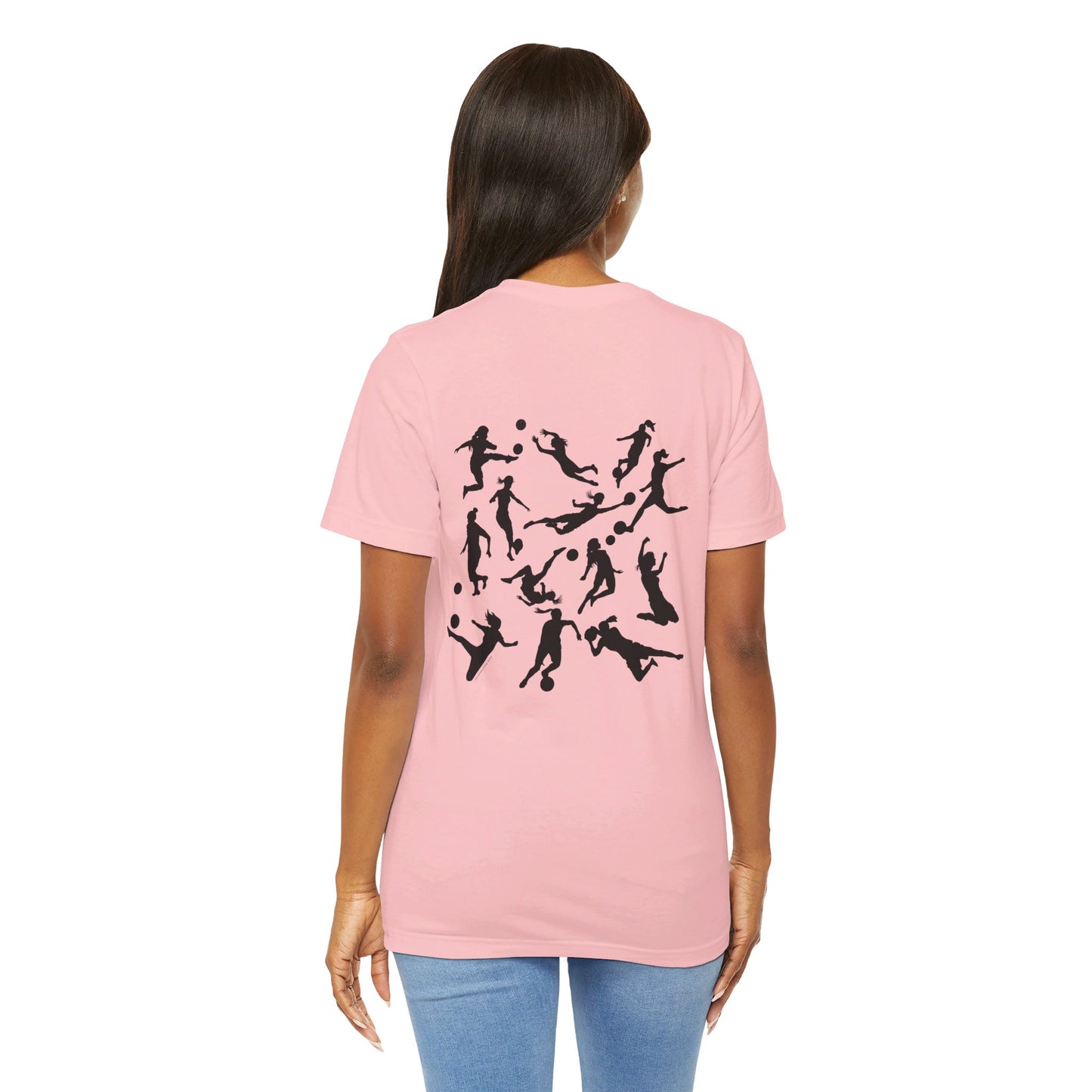 Girls Will Be Girls T-Shirt, Soccer Player Silhouettes Front and Back Designs, Light Colored Tees