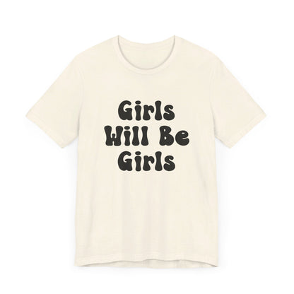 Girls Will Be Girls T-Shirt, Gymnast Silhouettes Gymnastics, Front and Back Designs, Light Colored Tees