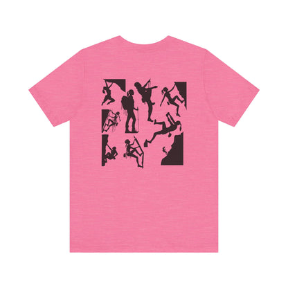 Girls Will Be Girls T-Shirt, Mountain Climber, Rock Climber, Alpinist, Mountaineering Silhouettes Front and Back Designs, Light Colored Tees