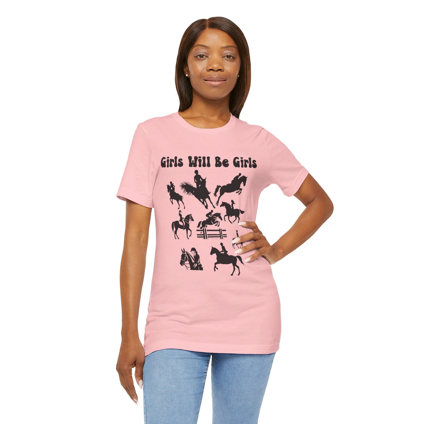 Girls Will Be Girls T-Shirt, Equestrian, Horseback Riding Silhouettes Light Colored Tees