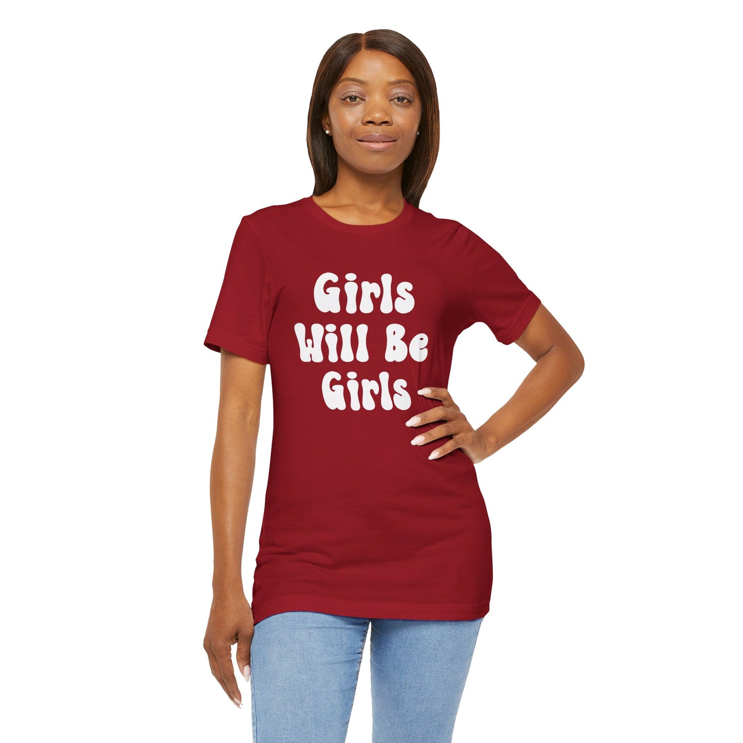 Girls Will Be Girls T-Shirt, Volleyball Player Silhouettes Front and Back Designs