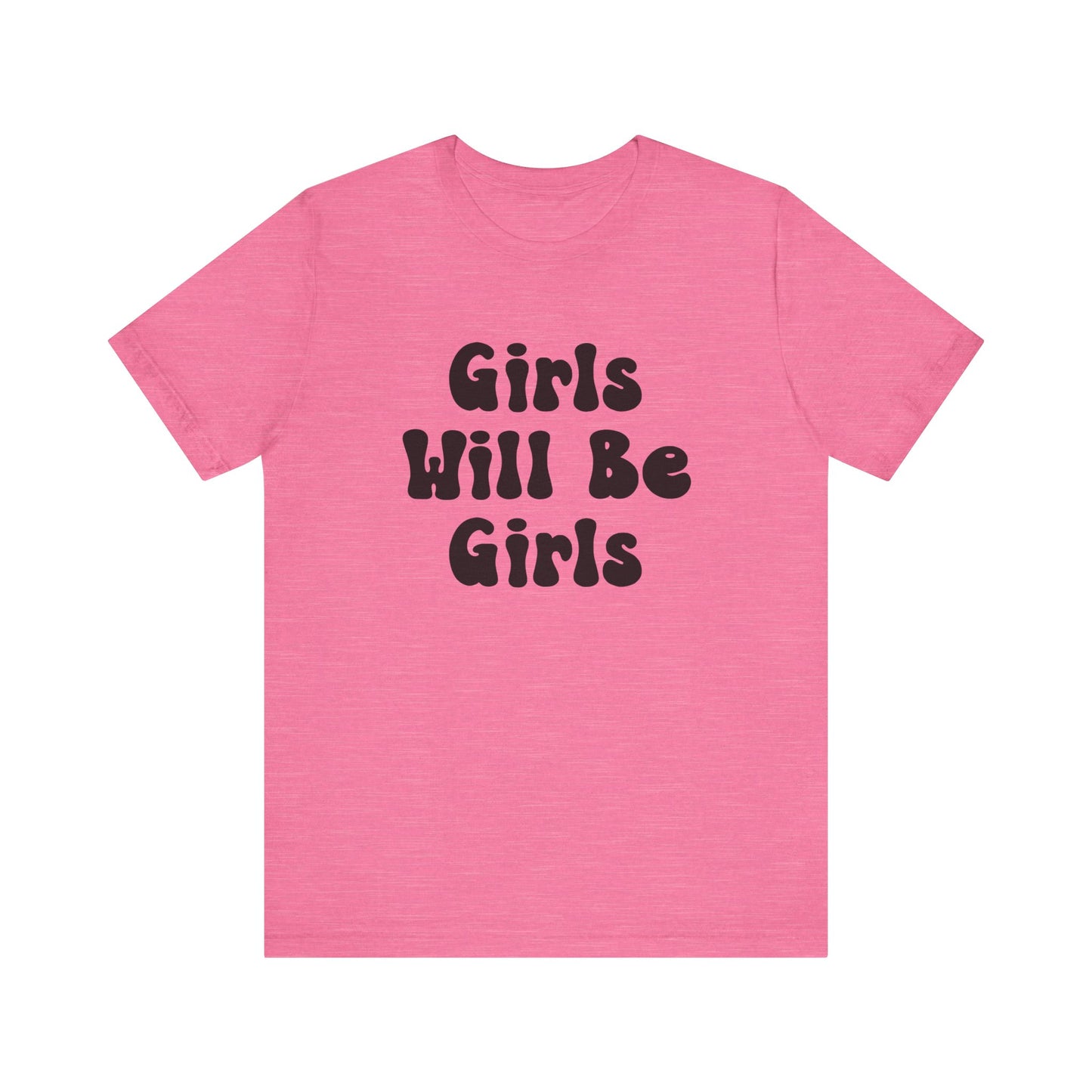 Girls Will Be Girls T-Shirt, Volleyball Player Silhouettes Front and Back Designs, Light Colored Tees