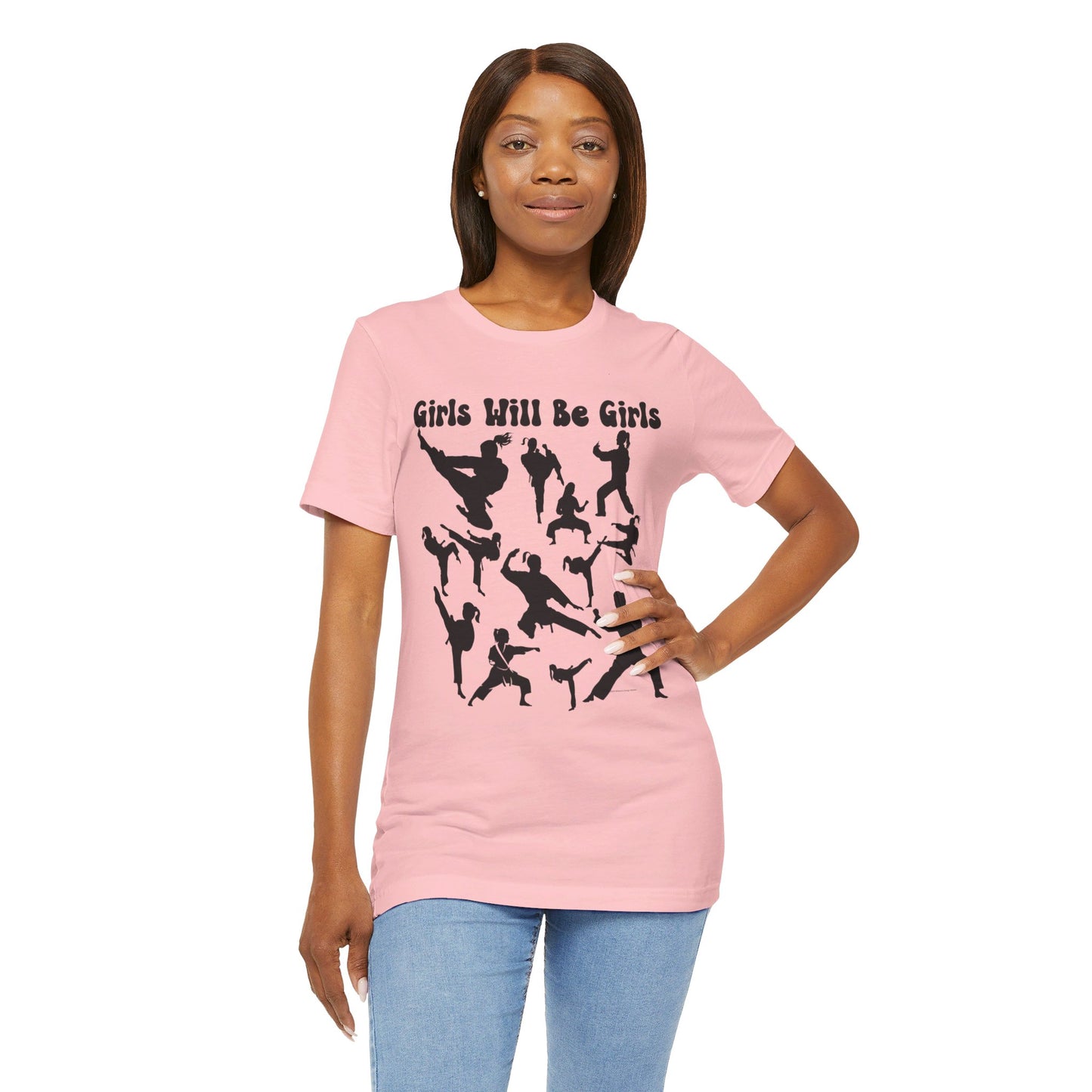 Girls Will Be Girls T-Shirt, Martial Arts Silhouettes Light Colored Tees, Taekwondo, Karate, Judo