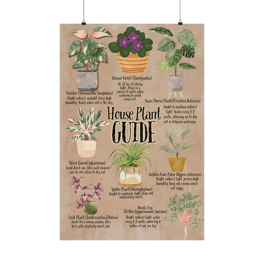 Poster Art, House Plant Guide Series No. 1,Vintage Inspired, Boho Decor, Matte Finish, Pick Your Size