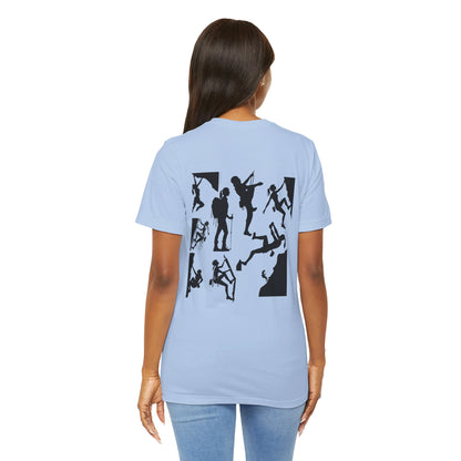 Girls Will Be Girls T-Shirt, Mountain Climber, Rock Climber, Alpinist, Mountaineering Silhouettes Front and Back Designs, Light Colored Tees