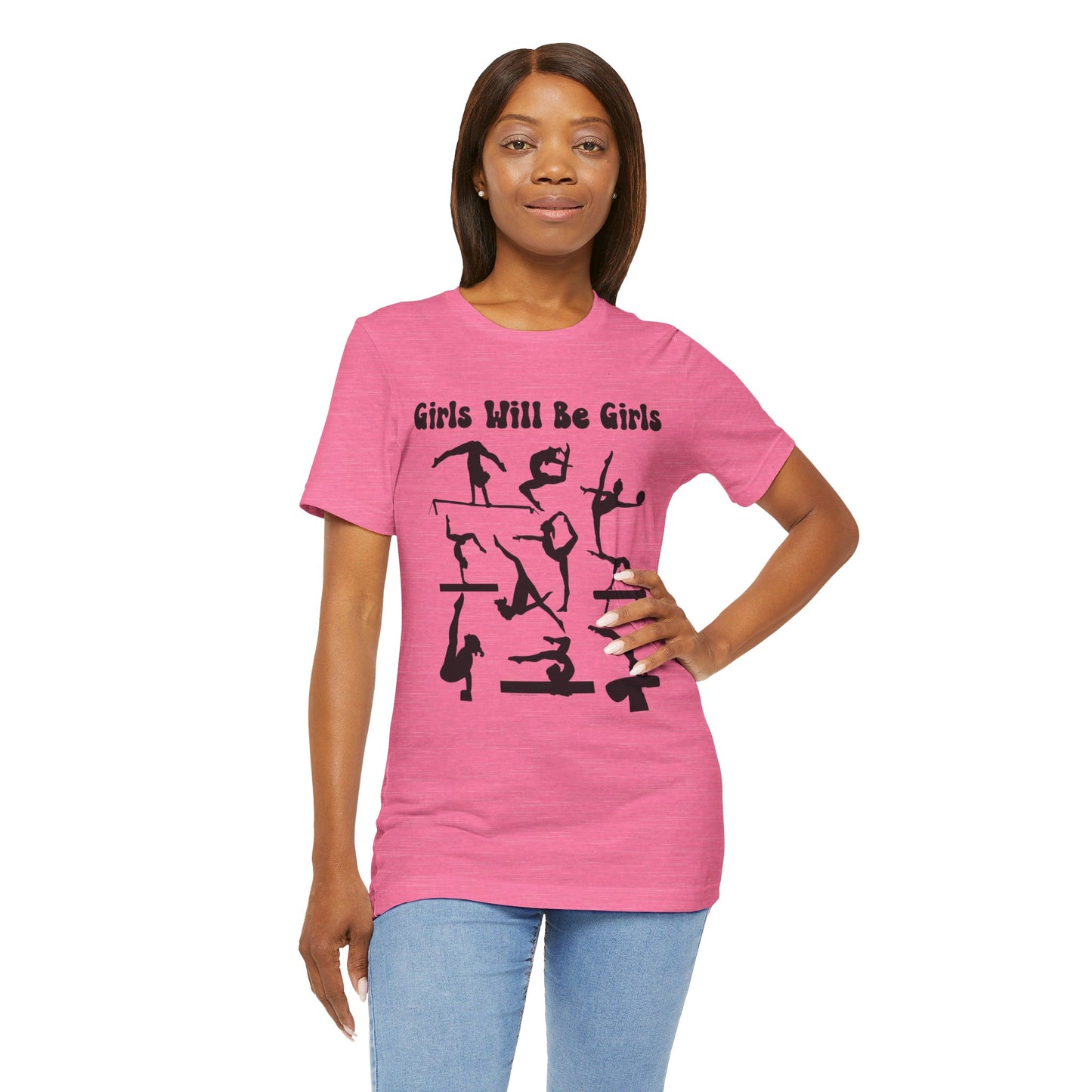 Girls Will Be Girls T-Shirt, Gymnast Silhouettes Gymnastics, Light Colored Tees