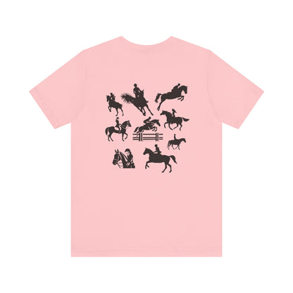 Girls Will Be Girls T-Shirt, Equestrian, Horseback Riding Silhouettes Front and Back Designs, Light Colored Tees