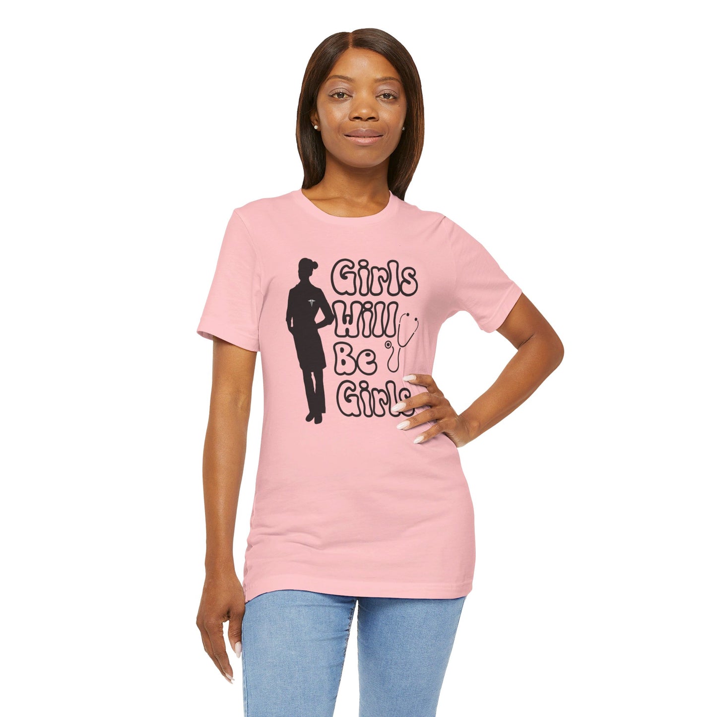 Girls Will Be Girls T-Shirt, Doctor Silhouette, Light Colored Shirt