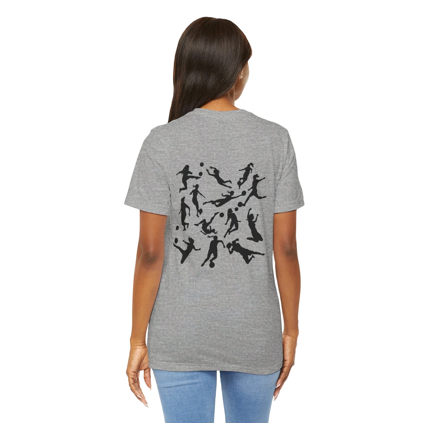 Girls Will Be Girls T-Shirt, Soccer Player Silhouettes Front and Back Designs, Light Colored Tees