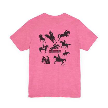 Girls Will Be Girls T-Shirt, Equestrian, Horseback Riding Silhouettes Front and Back Designs, Light Colored Tees