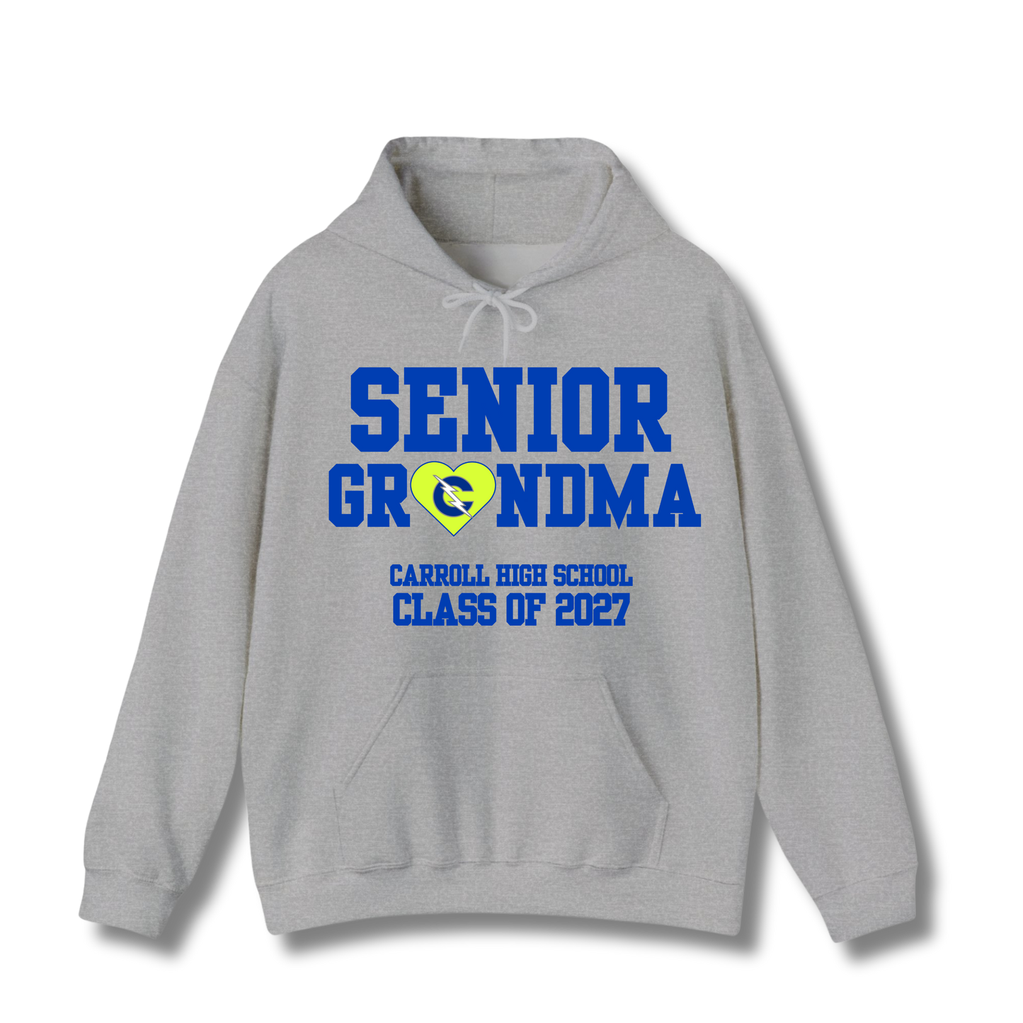 Carroll High School Class of 2027 Senior Grandma Hoodie Sweatshirt Neon Heart