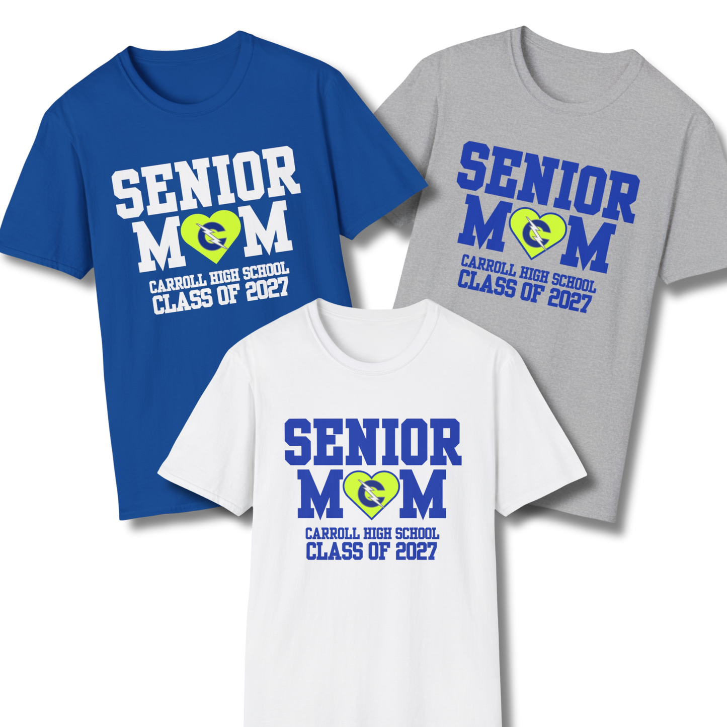 Carroll High School Class of 2027 Senior Mom T-Shirt Neon Heart