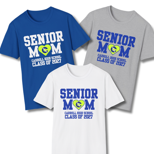 Carroll High School Class of 2027 Senior Mom T-Shirt Neon Heart