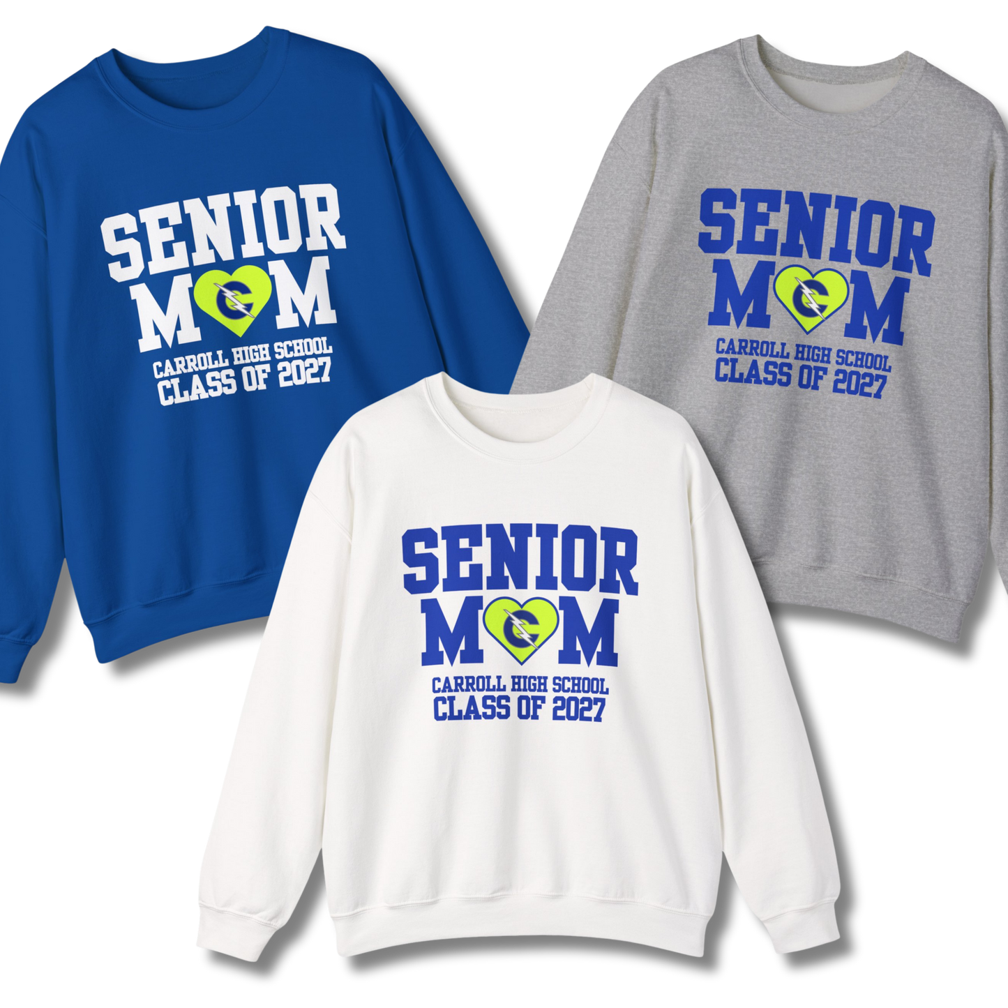 Carroll High School Class of 2027 Senior Mom Crewneck Sweatshirt Neon Heart