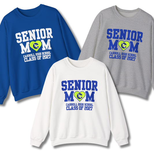 Carroll High School Class of 2027 Senior Mom Crewneck Sweatshirt Neon Heart