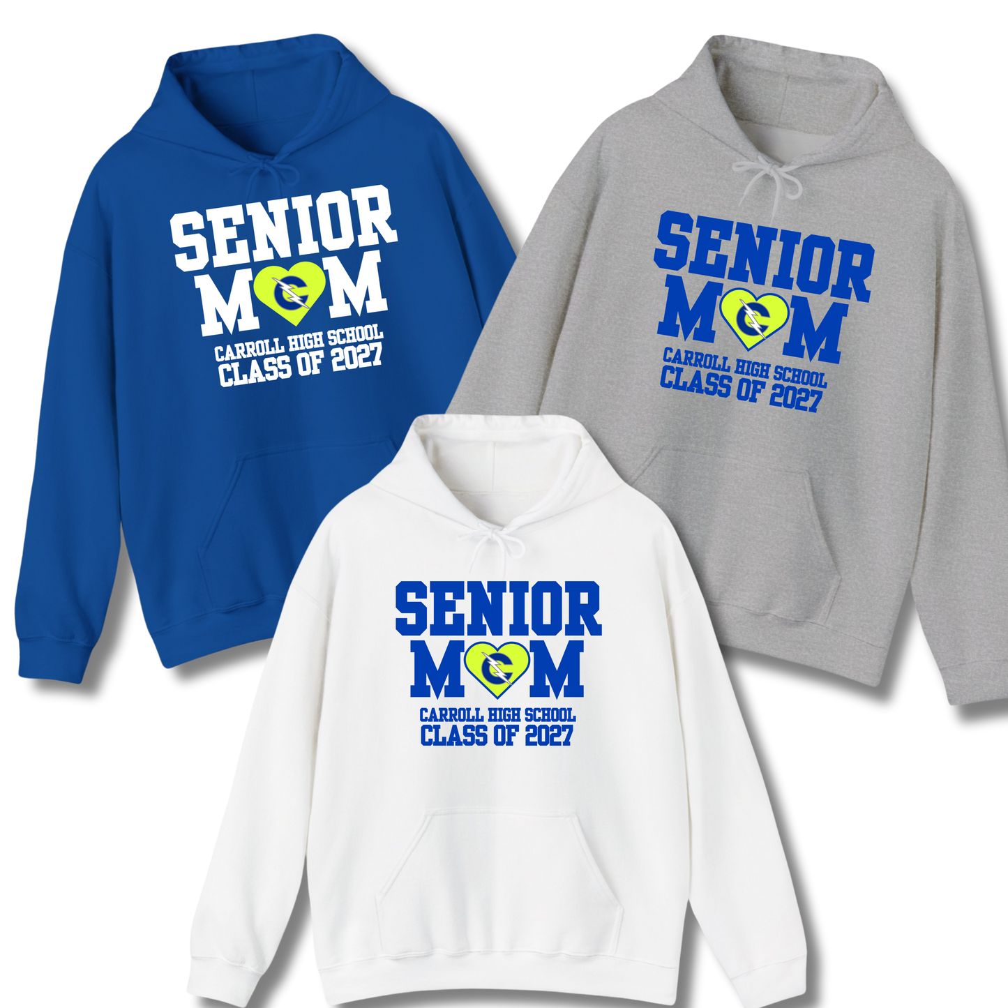 Carroll High School Class of 2027 Senior Mom Hoodie Sweatshirt Neon Heart