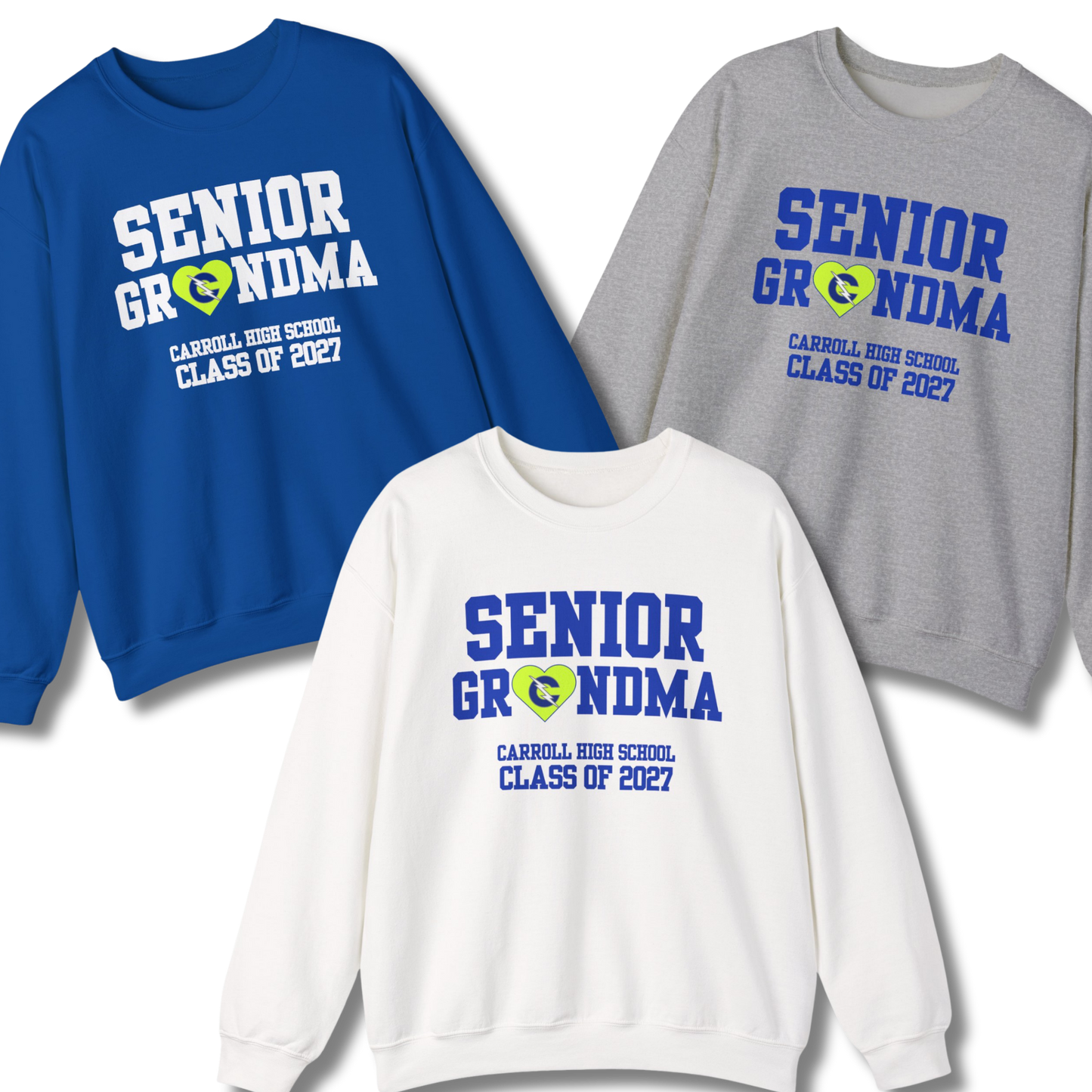 Carroll High School Class of 2027 Senior Grandma Crewneck Sweatshirt Neon Heart