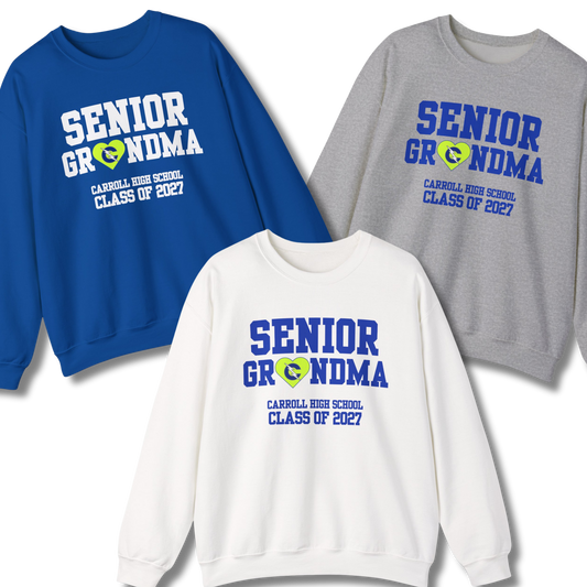 Carroll High School Class of 2027 Senior Grandma Crewneck Sweatshirt Neon Heart