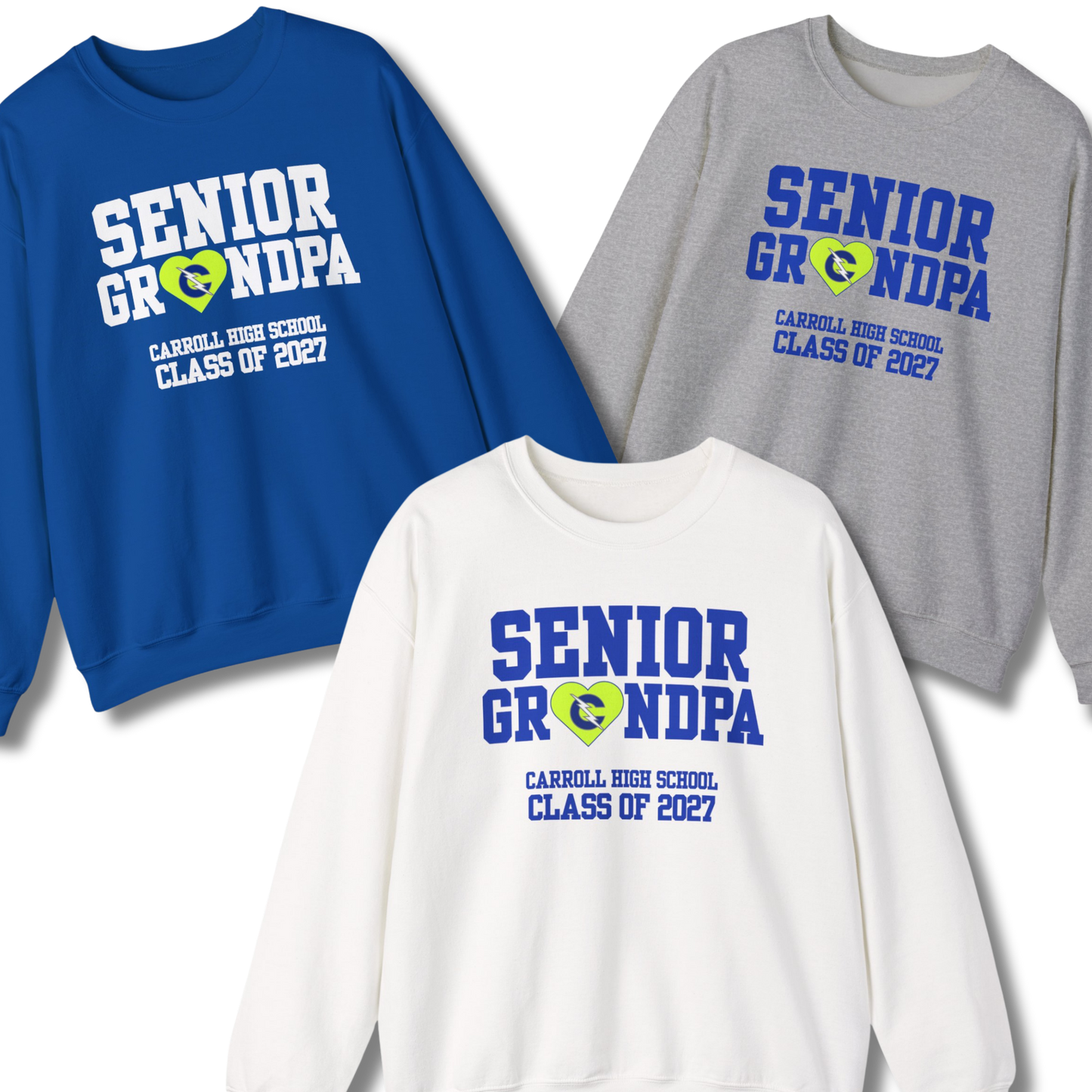 Carroll High School Class of 2027 Senior Grandpa Crewneck Sweatshirt Neon Heart