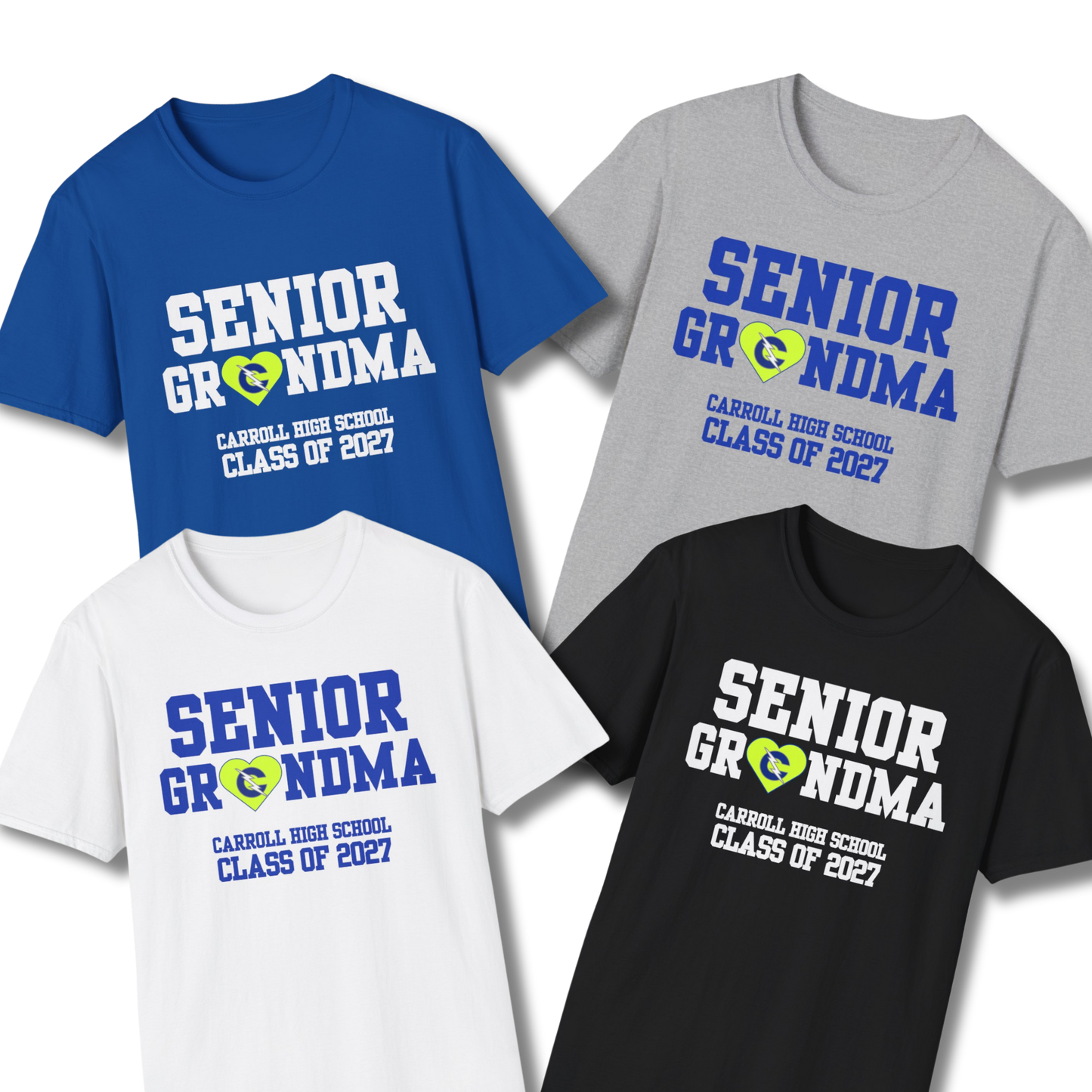 Carroll High School Class of 2027 Senior Grandma T-Shirt Neon Heart