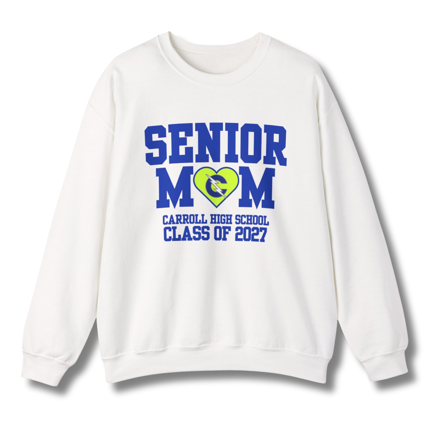 Carroll High School Class of 2027 Senior Mom Crewneck Sweatshirt Neon Heart