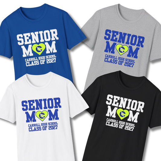 Carroll High School Class of 2027 Senior Mom T-Shirt Neon Heart