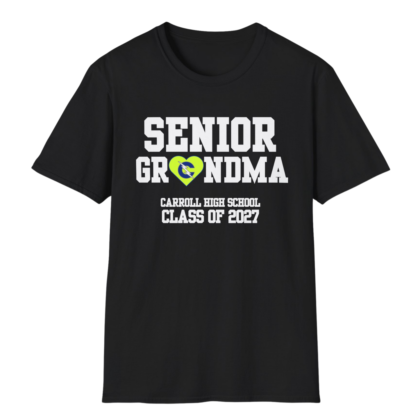 Carroll High School Class of 2027 Senior Grandma T-Shirt Neon Heart