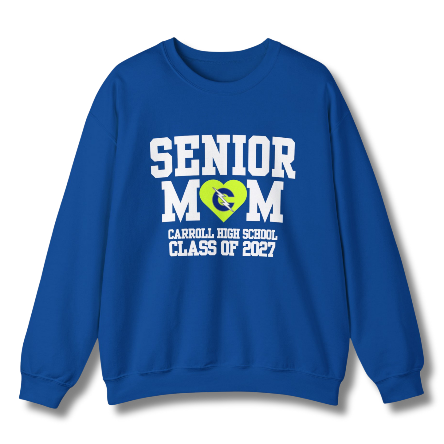 Carroll High School Class of 2027 Senior Mom Crewneck Sweatshirt Neon Heart