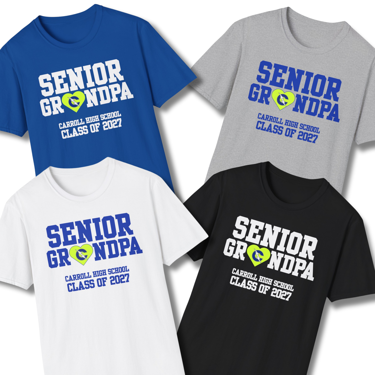 Carroll High School Class of 2027 Senior Grandpa T-Shirt Neon Heart