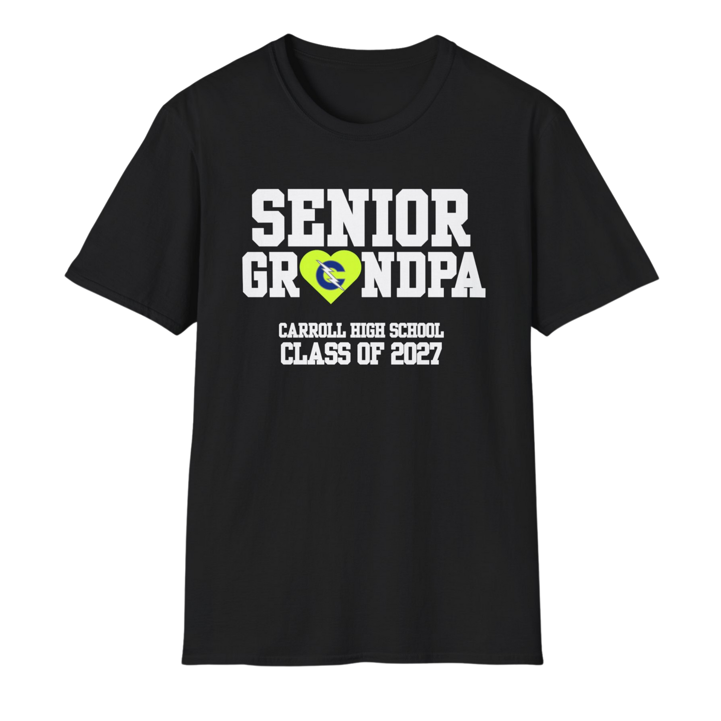 Carroll High School Class of 2027 Senior Grandpa T-Shirt Neon Heart