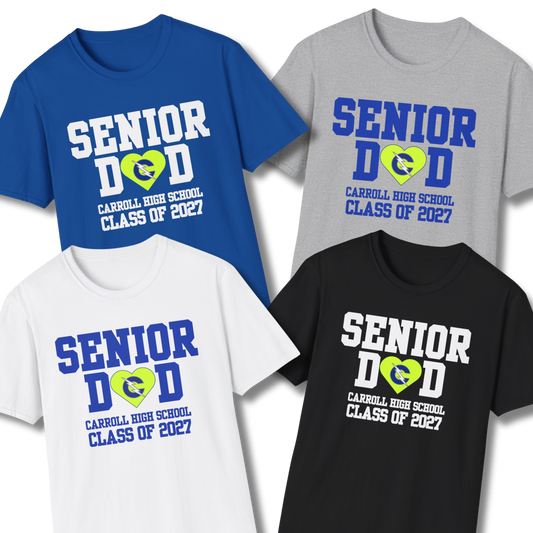 Carroll High School Class of 2027 Senior Dad T-Shirt Neon Heart