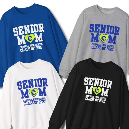 Carroll High School Class of 2027 Senior Mom Crewneck Sweatshirt Neon Heart
