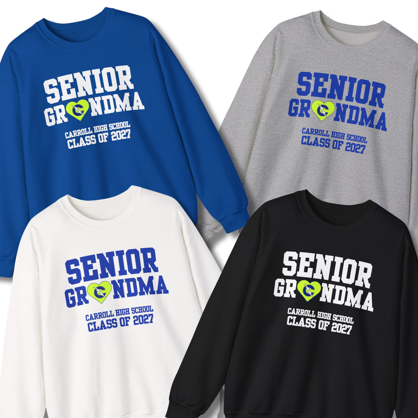 Carroll High School Class of 2027 Senior Grandma Crewneck Sweatshirt Neon Heart