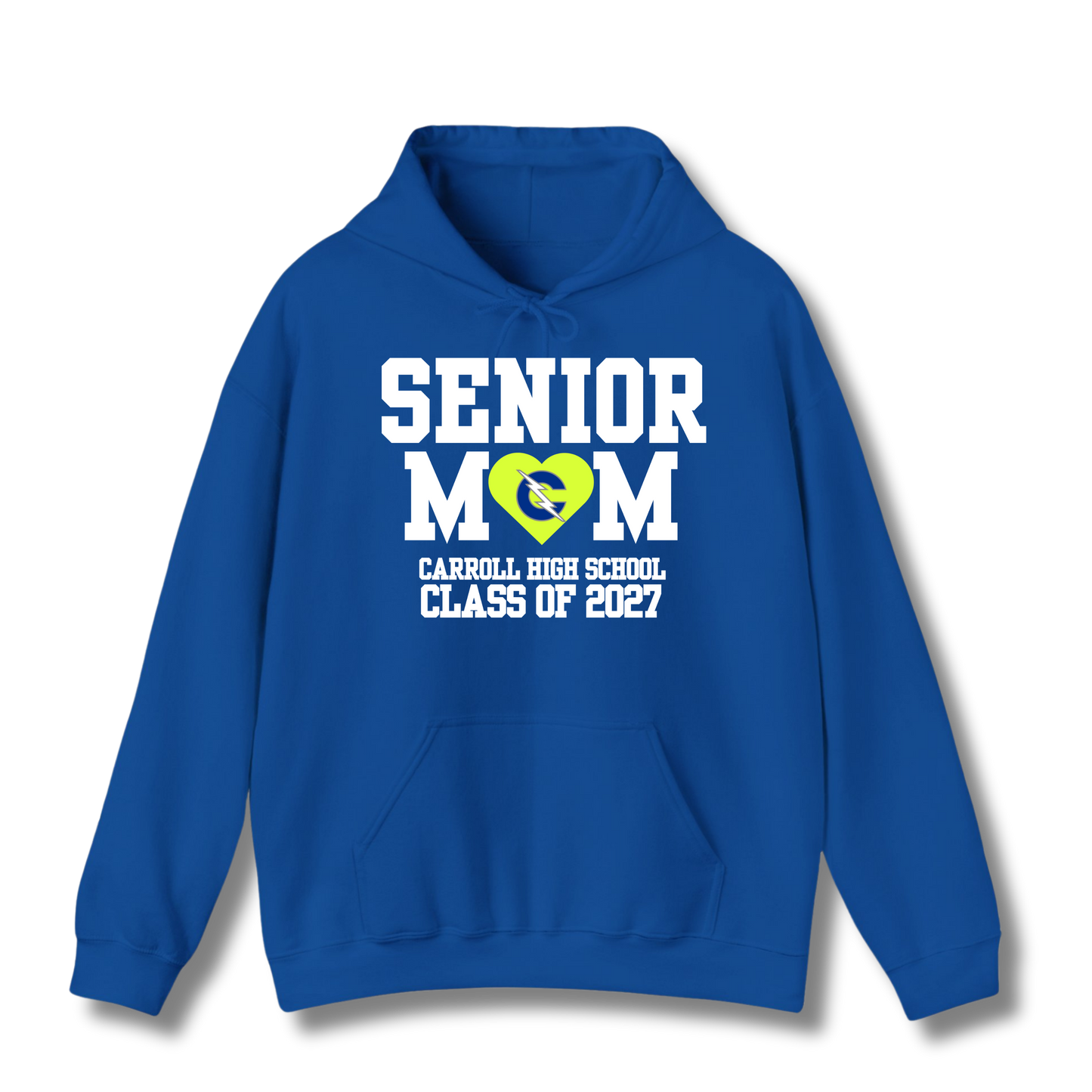Carroll High School Class of 2027 Senior Mom Hoodie Sweatshirt Neon Heart