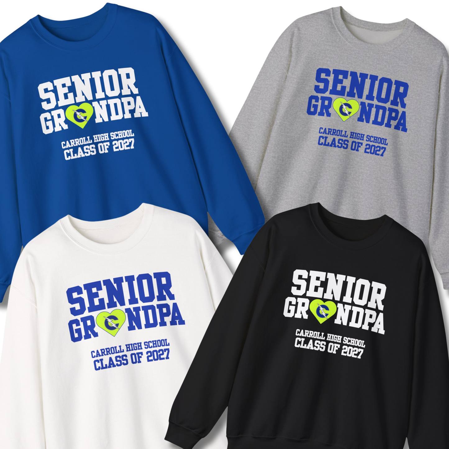 Carroll High School Class of 2027 Senior Grandpa Crewneck Sweatshirt Neon Heart