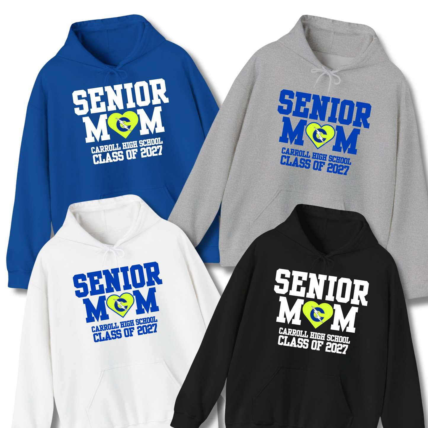 Carroll High School Class of 2027 Senior Mom Hoodie Sweatshirt Neon Heart