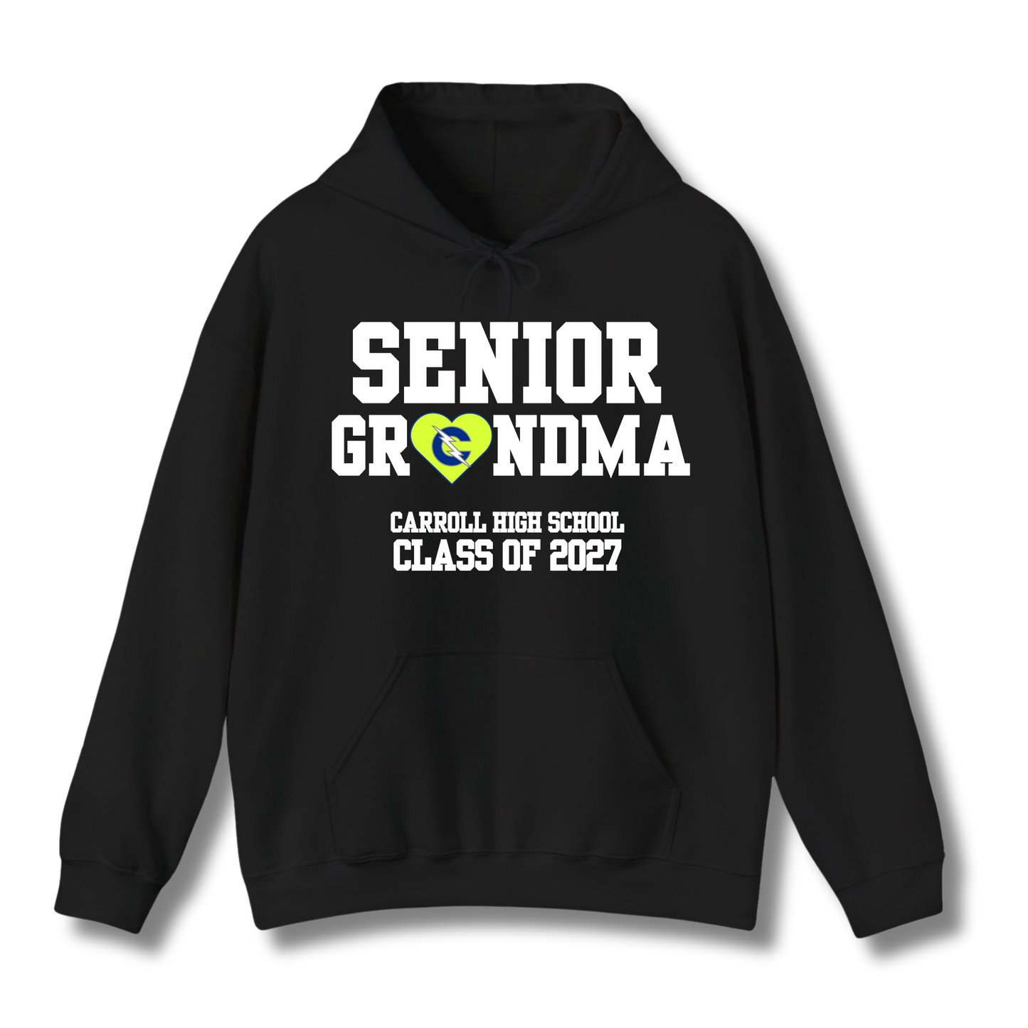Carroll High School Class of 2027 Senior Grandma Hoodie Sweatshirt Neon Heart